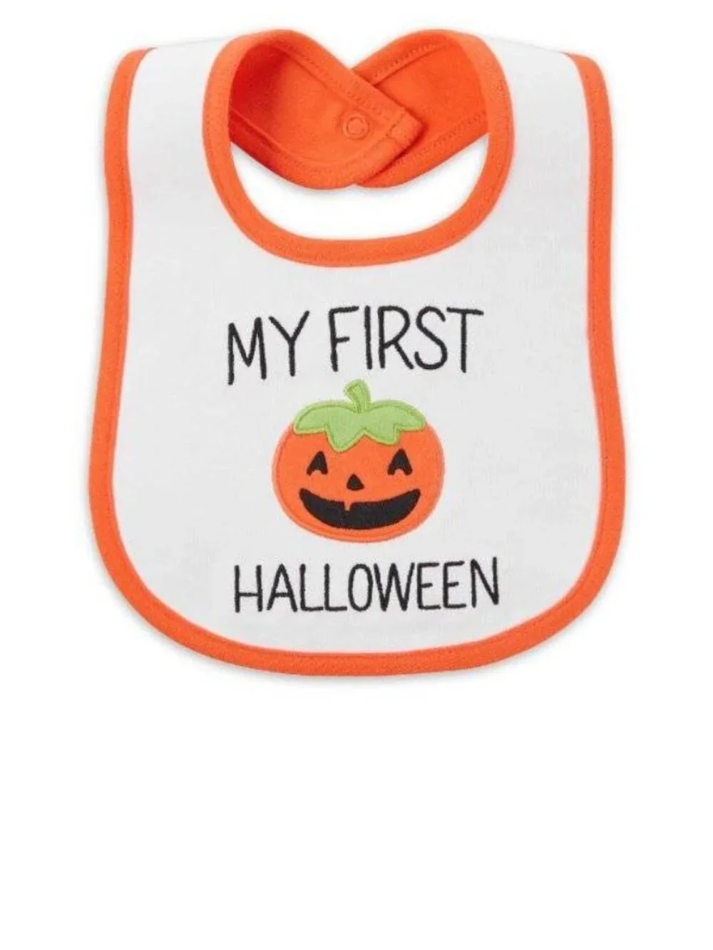 Baby My First Halloween Bib White Orange Water Resistant Snap Closure